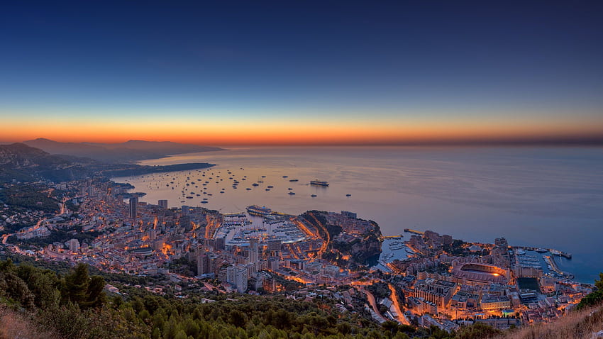 Monaco, colors, peaceful, houses, sunrise, beauty, sailboats, buildings, sea, architecture, city, house, beautiful, sailboat, light, lights, building, view, clouds, sailing, sky, lovely, splendor HD wallpaper