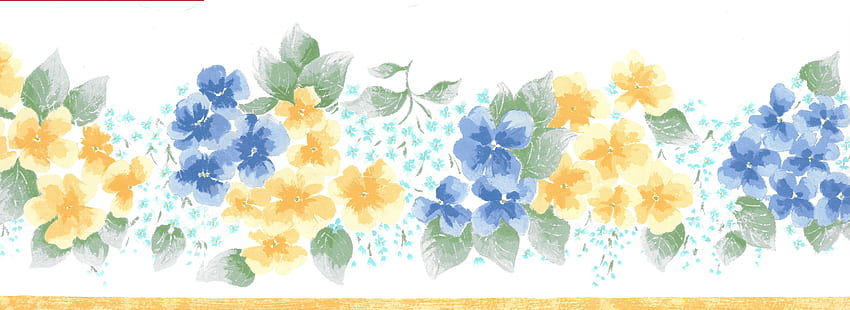Borde prepegado Dundee Deco - Floral azul, verde, flores amarillas, 15 pies x 7 pulgadas fondo de pantalla