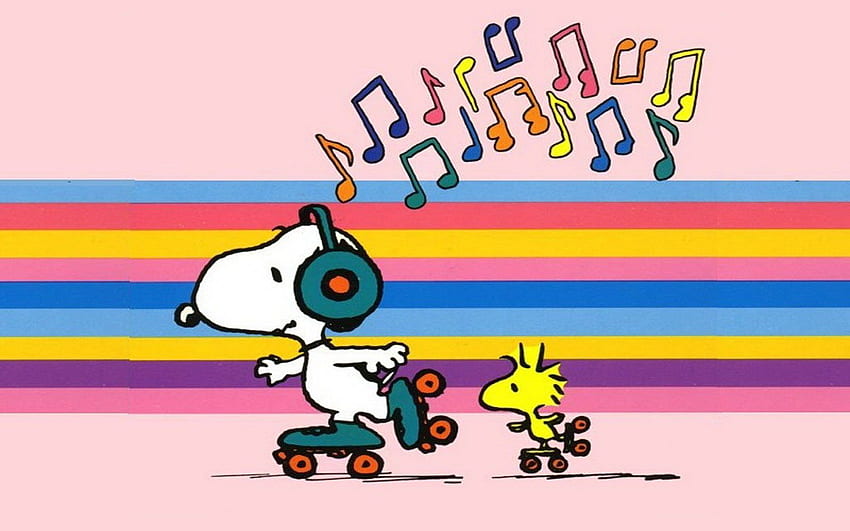 Snoopy และ Woodstock กำลังฟังเพลง พื้นหลังโรลเลอร์สเก็ต วอลล์เปเปอร์ HD