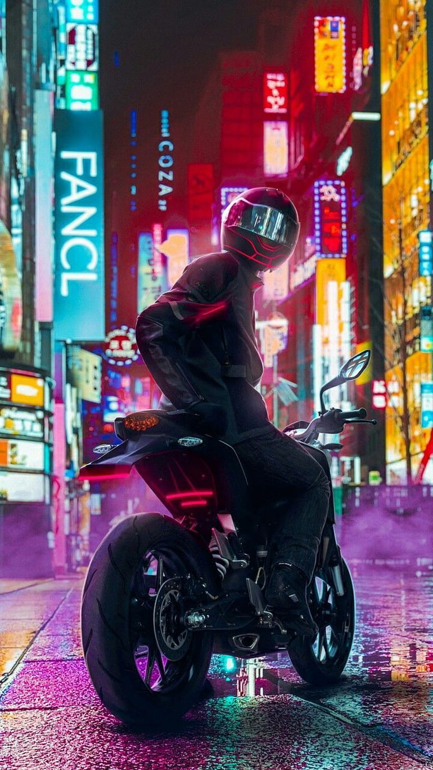 Neon-Biker, Neon-Motorrad HD-Handy-Hintergrundbild
