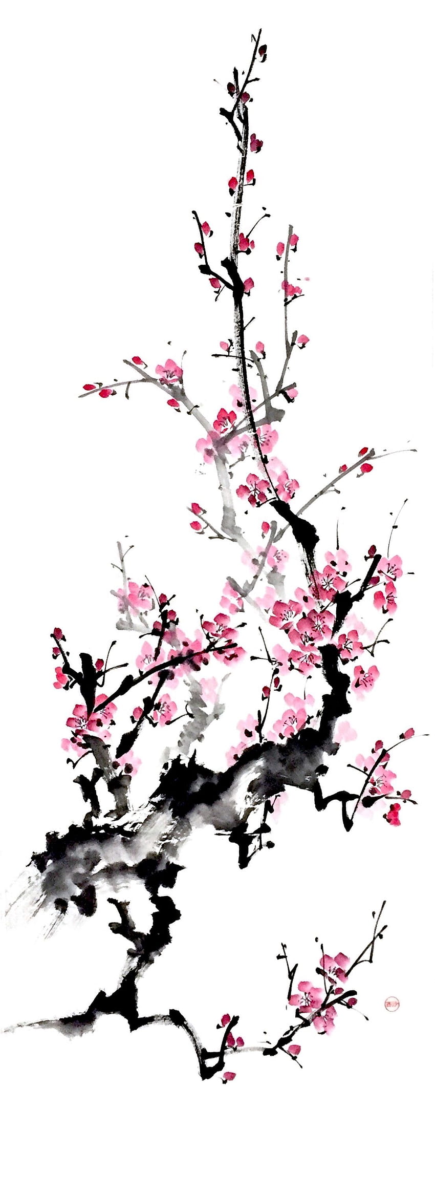 すみえ梅。 墨絵、日本の花、中国の花 HD電話の壁紙