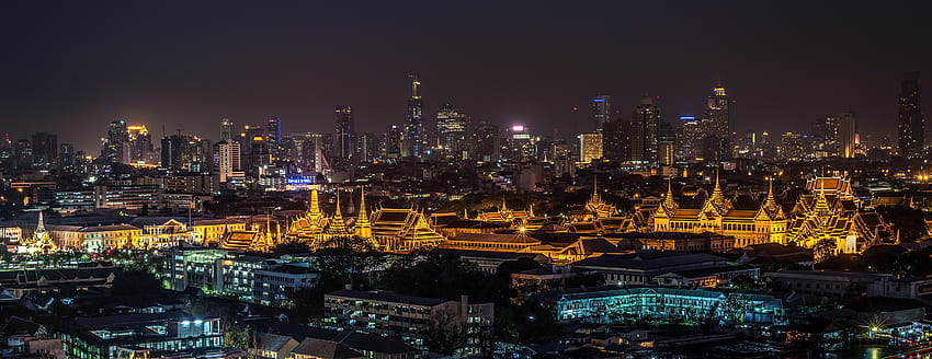 Lichter der Stadt, Städte, Nachtstadt, Thailand, Palast, Bangkok HD-Hintergrundbild