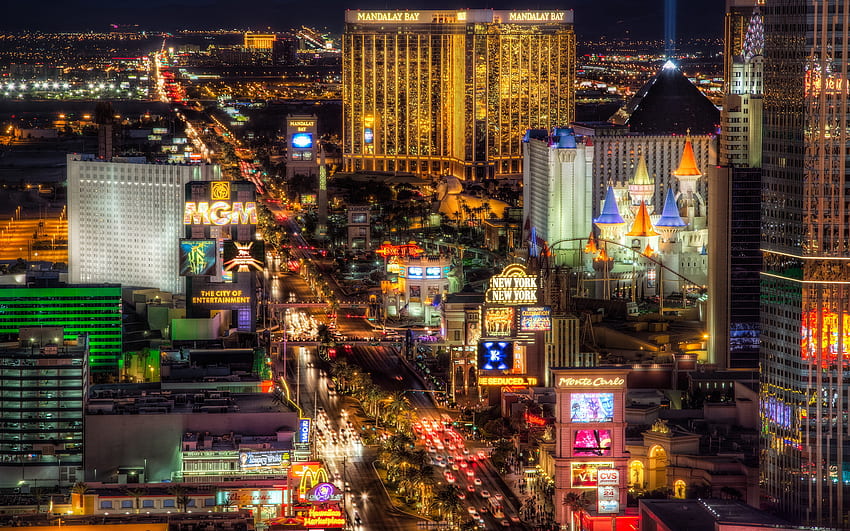 Las Vegas Boulevard South Di Clark County, Nevada, Dikenal Dengan Konsentrasi Hotel Dan Kasinonya, Konsentrasi PC Wallpaper HD