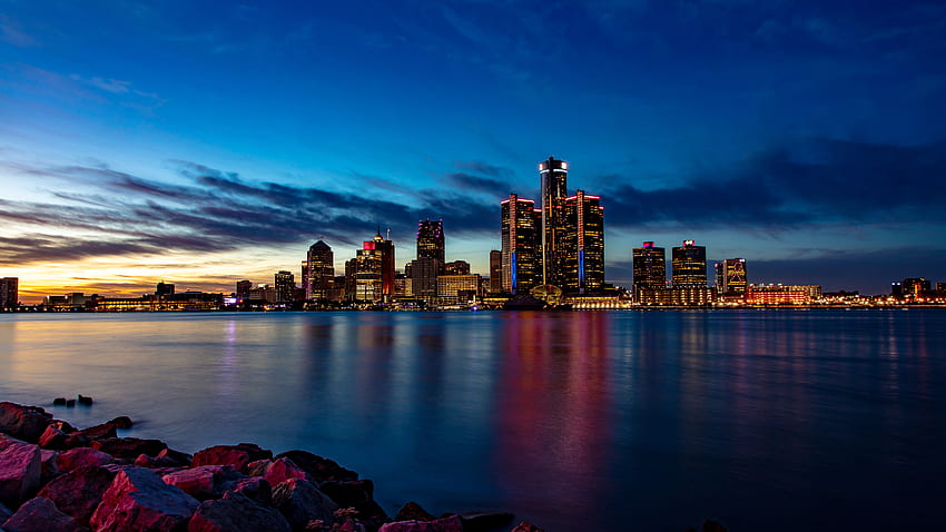 Detroit, cidade, edifícios, paisagem urbana, pôr do sol papel de parede HD