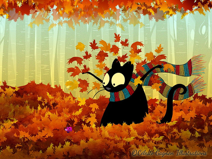 Echo the Cat Fall – Céleste Gagnon Illustrations, Disney Fall HD wallpaper