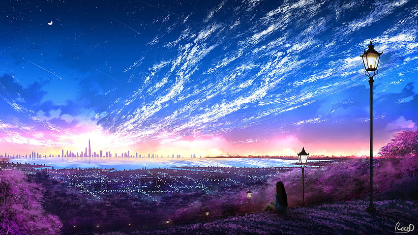 하늘 도시 풍경 수평선 풍경 애니메이션 , Lenovo HD 월페이퍼