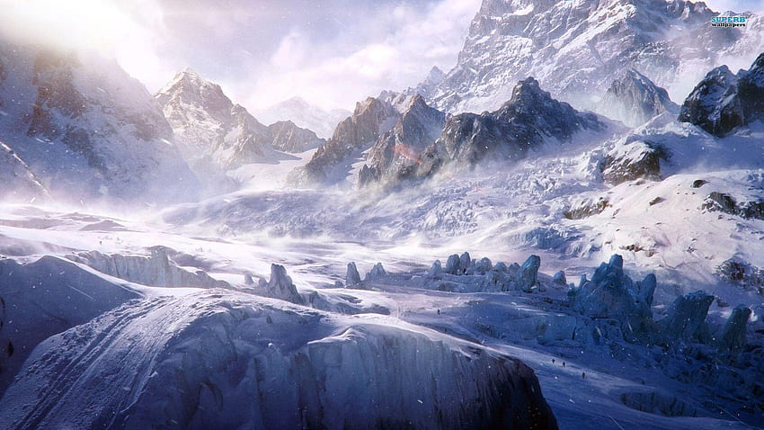 montañas nevadas, montaña de dibujos animados fondo de pantalla