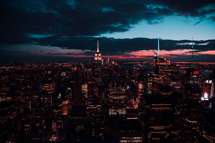 New York, edifici, notte, paesaggio urbano Sfondo HD