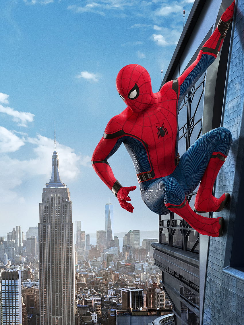 Peter Parker, Spider Man, Spider Man Homecoming (Film), Cityscape, Superhero, Portrait Display, Spider-Man Vertical Sfondo del telefono HD