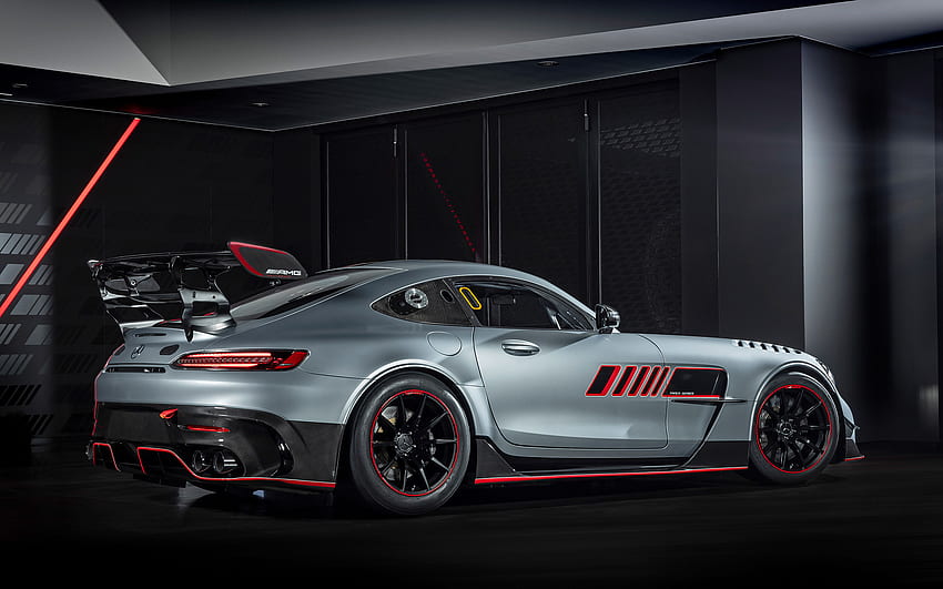 2023, Mercedes-Benz AMG GT Track Series, rear view, exterior, racing cars, supercar, gray AMG GT, german sports cars, Mercedes-Benz HD wallpaper