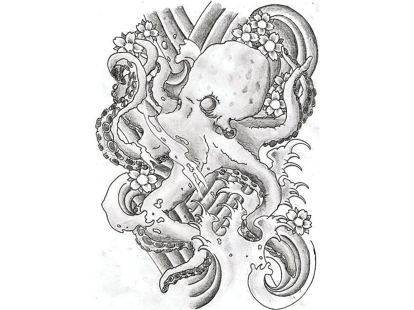 Black and Grey Octopus Tattoo Idea  BlackInk