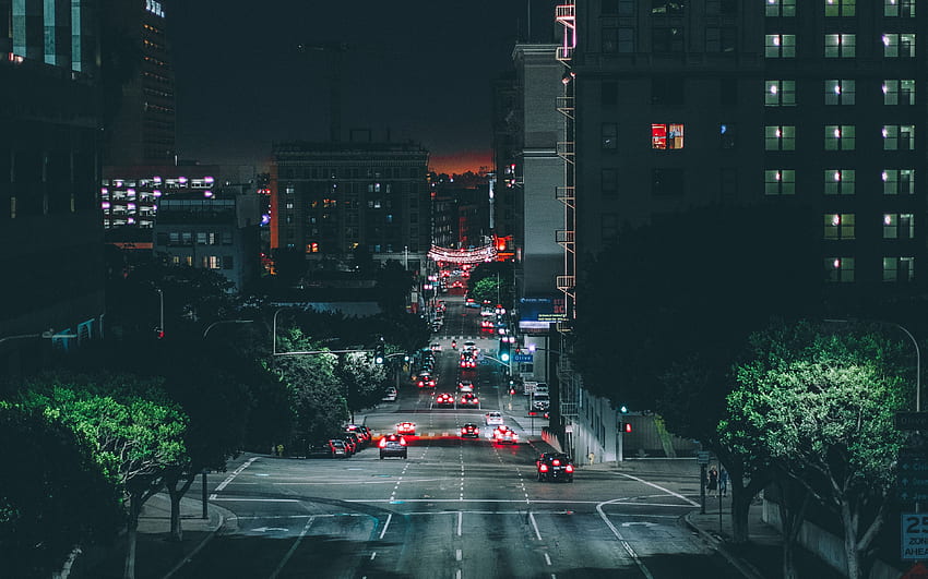 ロサンゼルス、夜の街、道路、トラフィック ウルトラ 16:10 背景、ロサンゼルス ストリート 高画質の壁紙