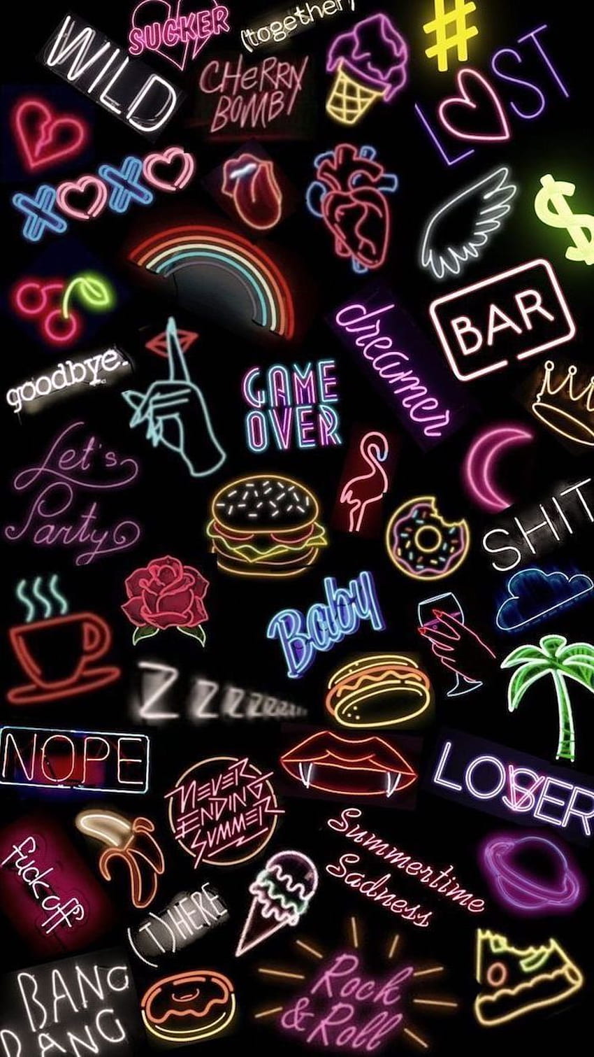 90s inspired, neon signs, on a black background, background for girls. Neon , iphone cute, Aesthetic iphone , Aesthetic Cute Neon HD phone wallpaper