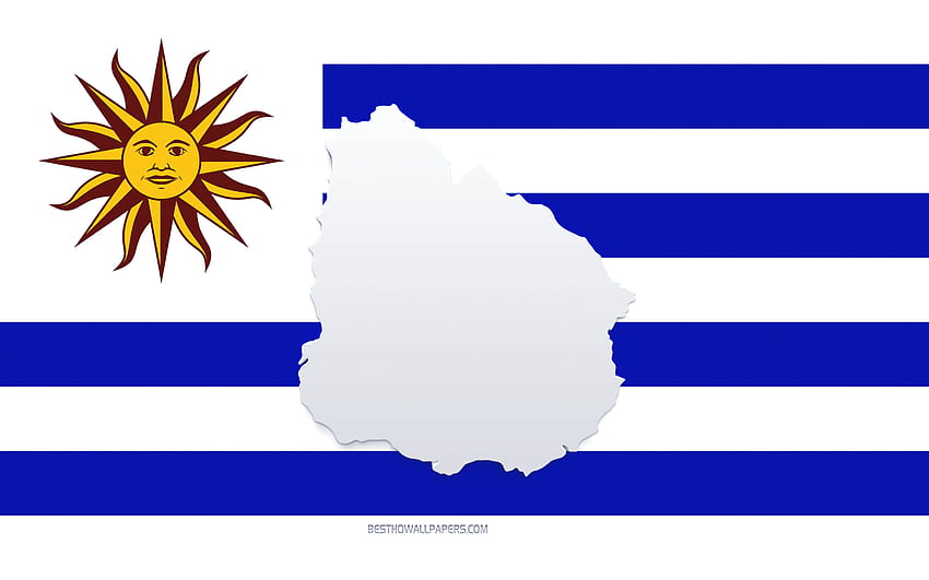 Uruguay harita silueti, Uruguay Bayrağı, bayrak üzerinde siluet, Uruguay, 3d Uruguay harita silueti, Uruguay bayrağı, Uruguay 3d harita HD duvar kağıdı
