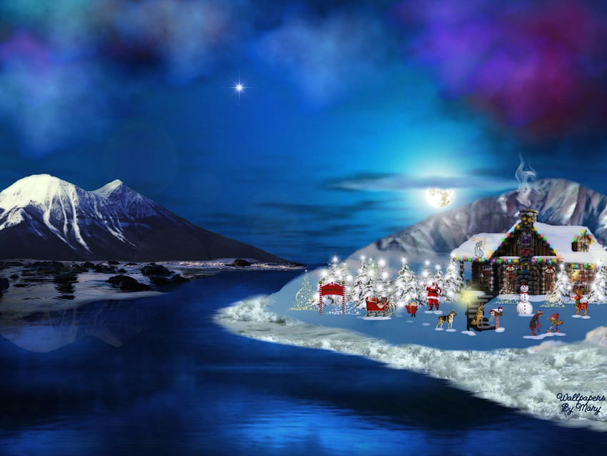 Christmas In The Mountains 1600x1200, winter, lakes, holidays, christmas, mountains HD wallpaper