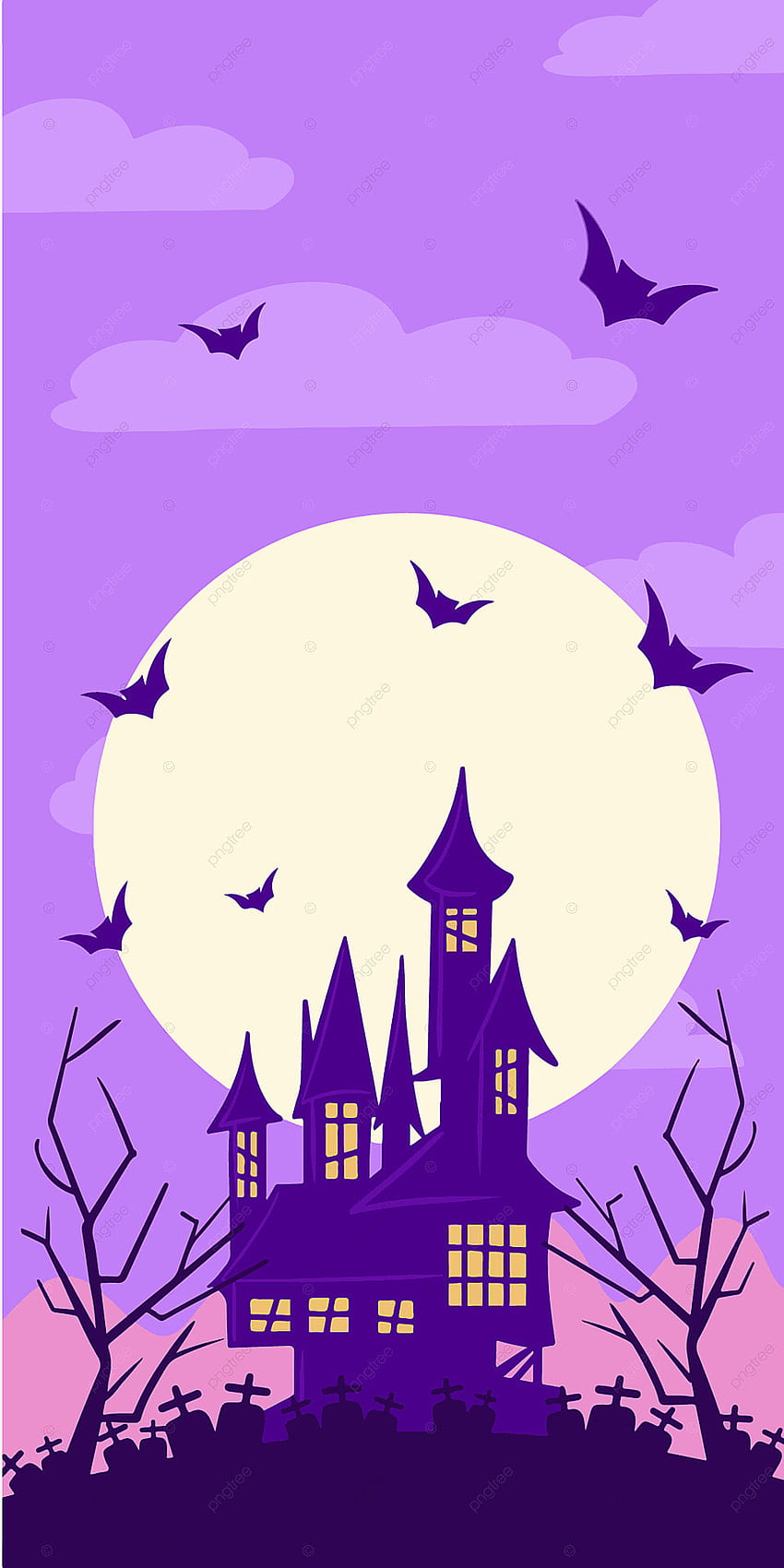 Halloween Kartun Ponsel Ungu, Halloween, Kartun, Latar Belakang Kastil Tua untuk wallpaper ponsel HD