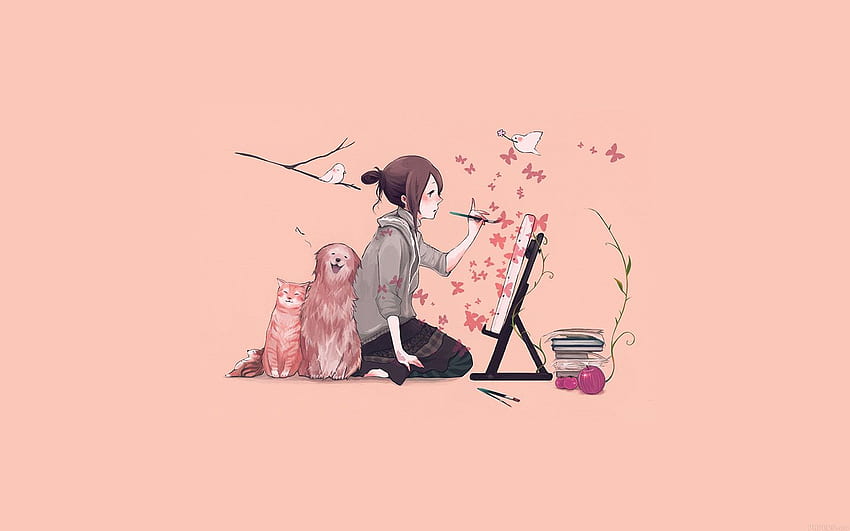 Illustrator-Hundekatzen-Rosa-Kunst Illust, Pastellrosa-Marmor HD-Hintergrundbild