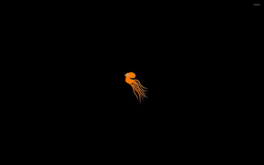 Orange Octopus swimming into the darkness, Minimalist Orange HD wallpaper