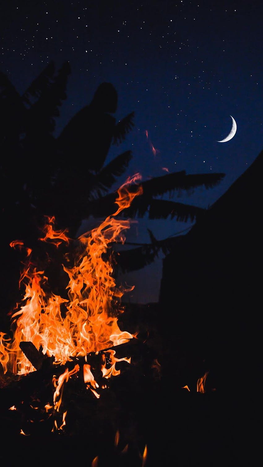 Bonfire in the crescent moon, Campfire Aesthetic HD phone wallpaper