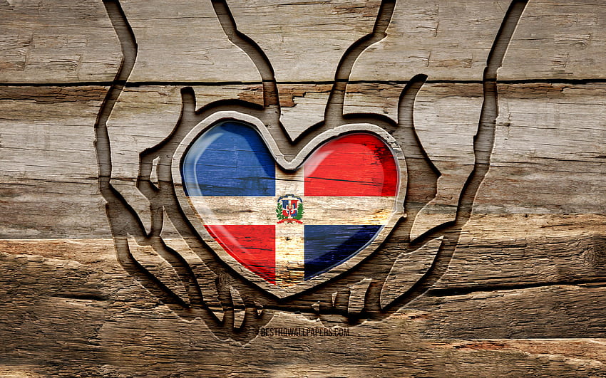 I love Dominican Republic, , wooden carving hands, Day of Dominican Republic, Flag of Dominican Republic, creative, Dominican Republic flag, wood carving, North American countries, Dominican Republic HD wallpaper