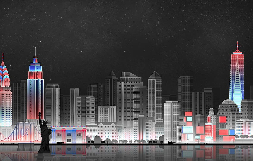 The Sky, Minimalism, Night, The City, Art, New York, Digital, Illustration, New York City, Game Art, By Caio Perez, Caio Perez, City Background For , Section минимализм papel de parede HD