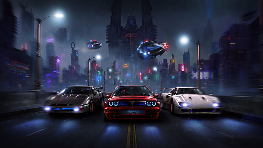 Racers Night Chase, digitale Kunst, Verfolgungsjagd der Polizei HD-Hintergrundbild