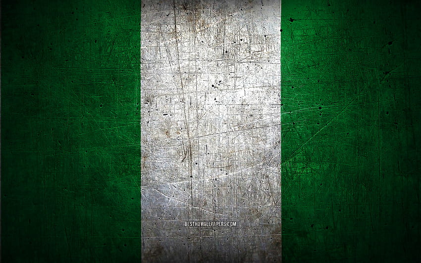 Bandera de metal nigeriana, arte grunge, países africanos, día de Nigeria, símbolos nacionales, bandera de Nigeria, banderas de metal, bandera de Nigeria, África, bandera nigeriana, Nigeria fondo de pantalla