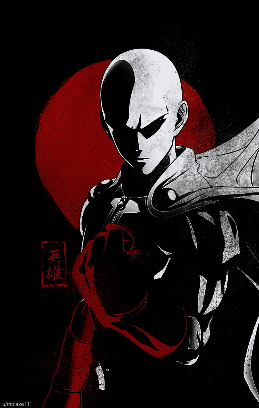 One Punch Man, amoled, black and white, HD phone wallpaper