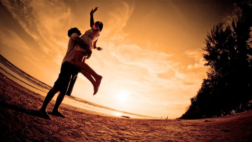 Love, Couple, Pair, Silhouettes, Evening, Happiness, Embrace HD wallpaper