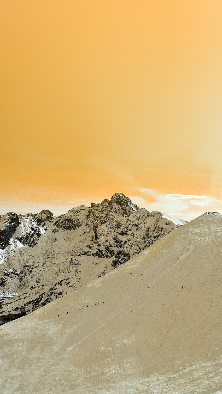 Winter Mountain Snow Gold Nature Orange Android, Gold Sky HD phone wallpaper