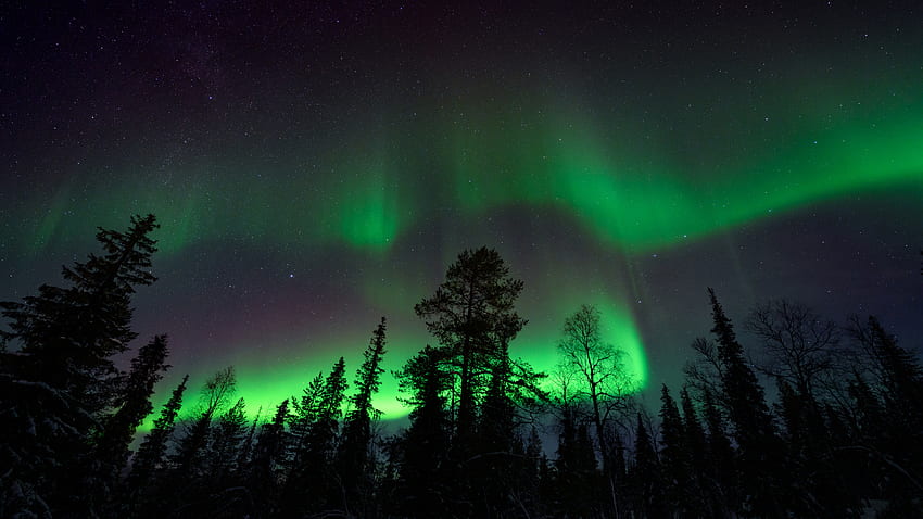 Piękne Gwiaździste Niebo Aurora Borealis Finlandia Podczas Nocnej Przyrody Tapeta HD