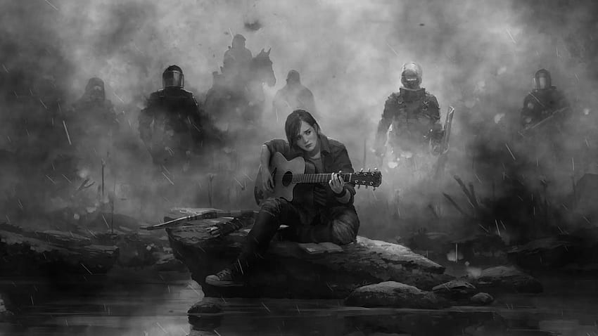 Video game, bw, monochrome, The Last of Us 2, guitar play HD wallpaper