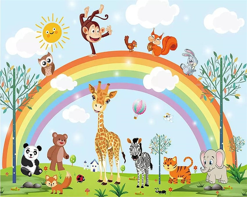 Beibehang Benutzerdefinierte Kinderzimmer Hintergrund Wand Cartoon Tier Regenbogen Tv Hintergrund Wohnzimmer Schlafzimmer - AliExpress, Cute Rainbow Animal HD-Hintergrundbild