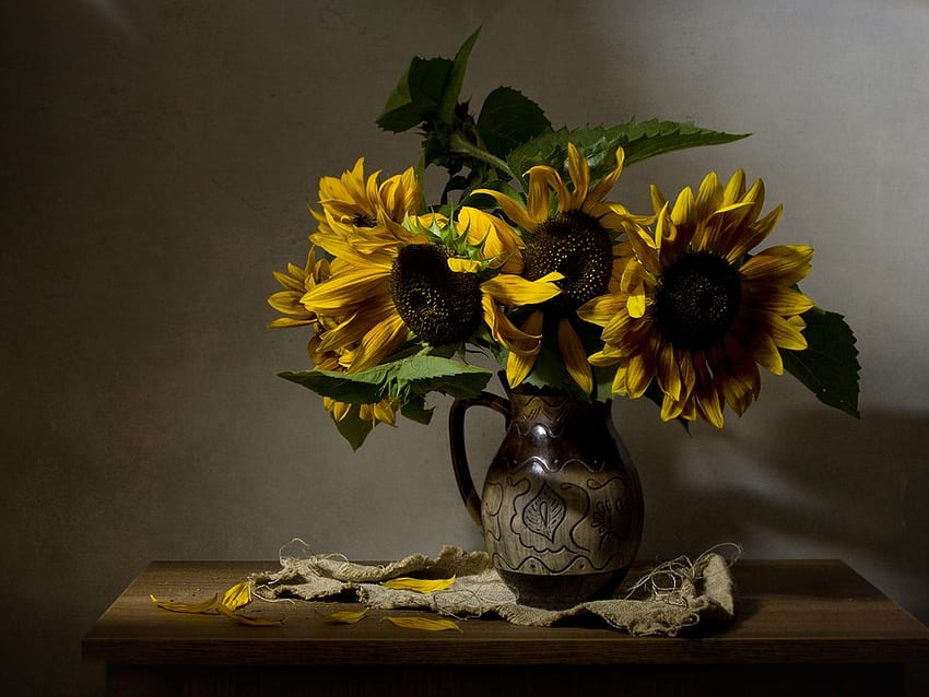 Yellow, Flowers, Sunflowers, Bouquet, Vase HD wallpaper | Pxfuel