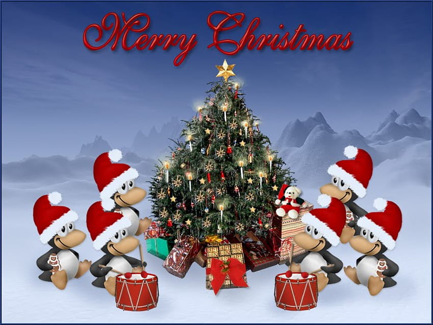 PENGUIN CHRISTMAS, holiday, merry christmas, penguins, christmas, cute HD wallpaper