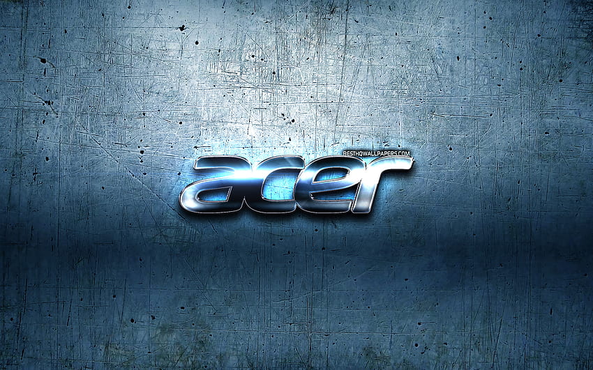 Metalowe logo Acer, niebieskie metalowe tło, grafika, Acer, marki, logo Acer 3D, kreatywne, logo Acer z rozdzielczością. Wysoka jakość Tapeta HD