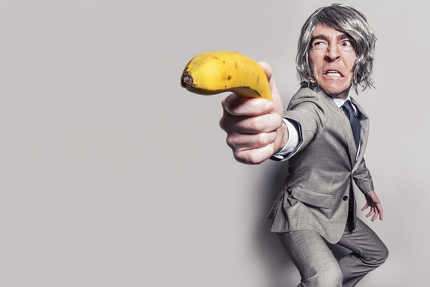 ze!, creative, grey, costume, man, yellow, banana, funny, humour HD wallpaper