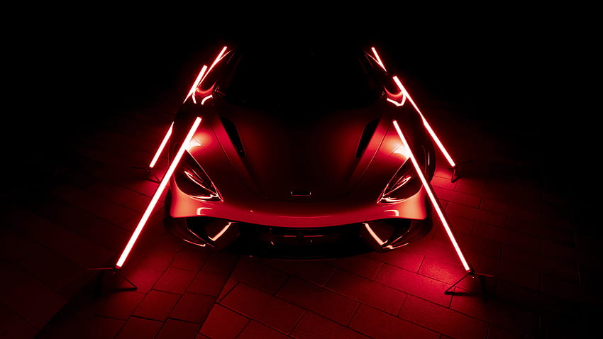 2021 McLaren 765LT、暗い、赤く光る、車 高画質の壁紙