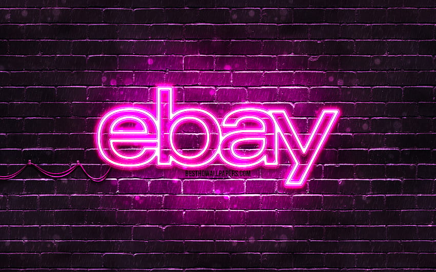 Ebay purple logo, , purple brickwall, Ebay logo, brands, Ebay neon logo, Ebay HD wallpaper