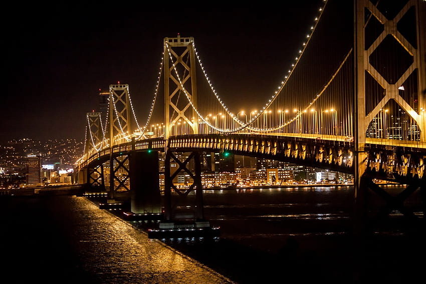 Bay-Bridge, noite, Baía, Luz, Ponte papel de parede HD