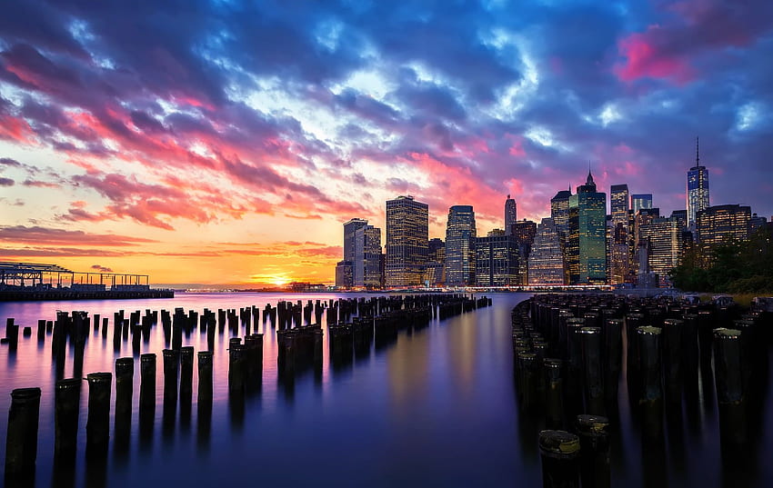 Place City Views Amazing, New York Sunset HD wallpaper