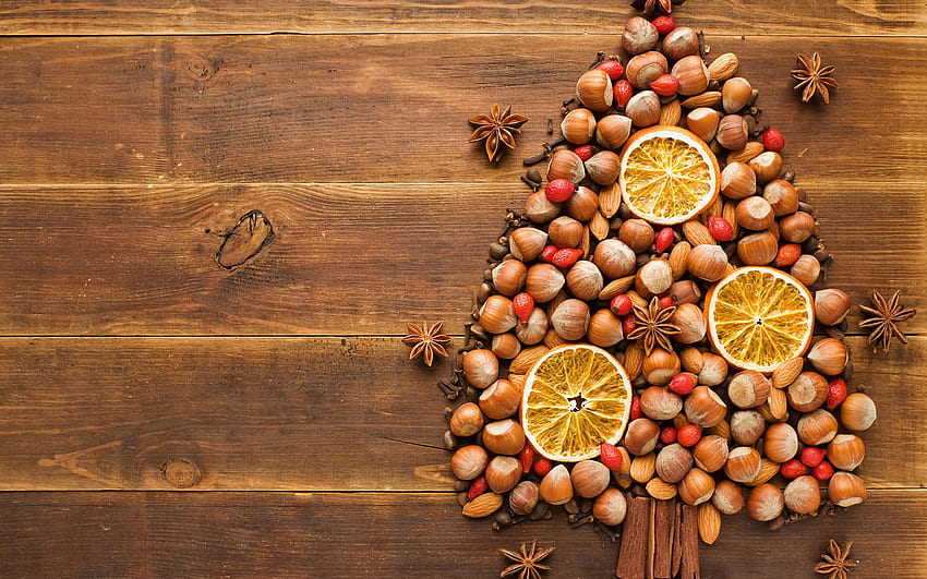 Christmas Tree Made Of Healthy Treats Holiday, Nutrition HD wallpaper