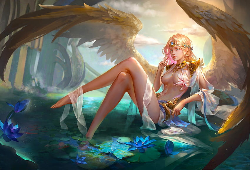 Anioł fantasy, cyfrowy, fantasy, sztuka, anioł, dziewczyna, kobieta Tapeta HD