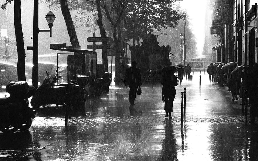 Regentage. Paris schwarz und weiß, regnerisches Paris, Regen HD-Hintergrundbild