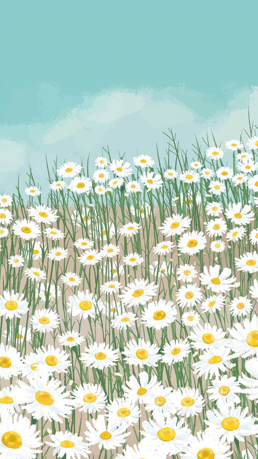 咲く白いデイジーの花の携帯電話のベクトル。 プレミアム / マリンミント。 花電話、風景、デイジー、美的花漫画 HD電話の壁紙