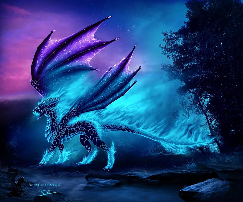 teal fire dragon, dragon, neon, fire, teal HD wallpaper