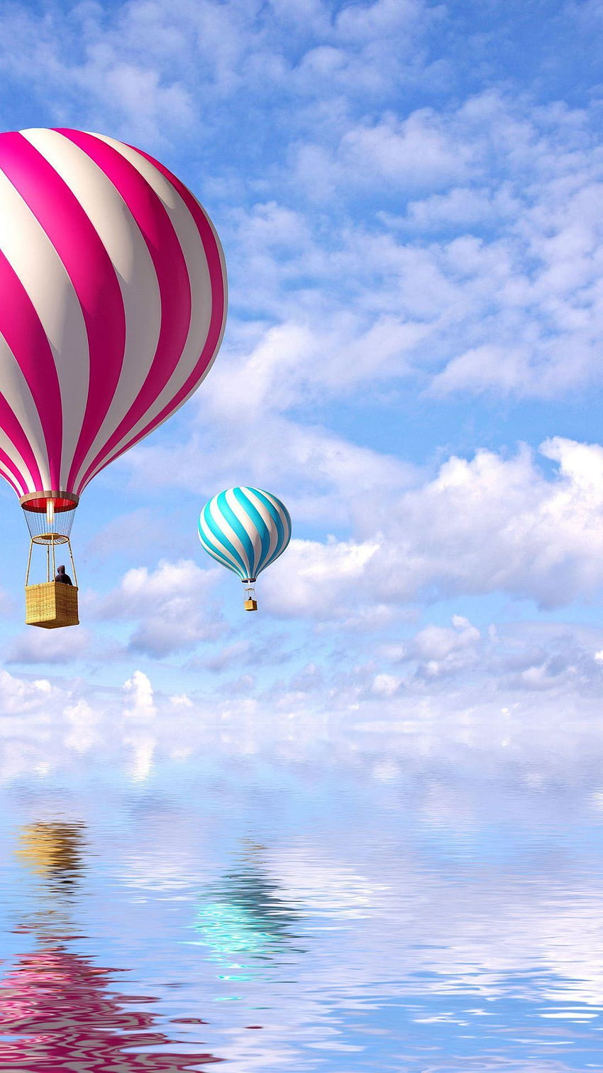 熱気球、空、水、風景 HD電話の壁紙