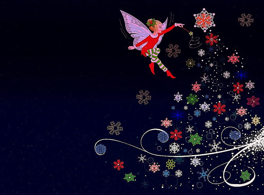 Christmas Fairy, fairy lights, sprinkling fairy dust, fairy dust, fairies christmas, greetings HD wallpaper