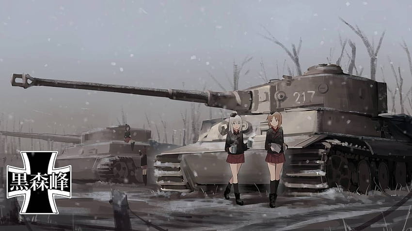 GIRLS und PANZER - мина Kuro Mori (Panzerlied). Военно аниме HD тапет