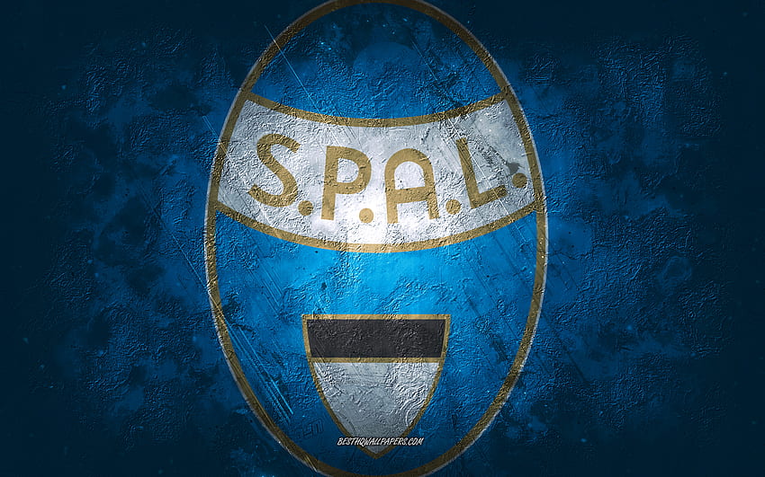 SPAL, Italian football team, blue background, SPAL logo, grunge art, Serie B, football, Italy, SPAL emblem HD wallpaper